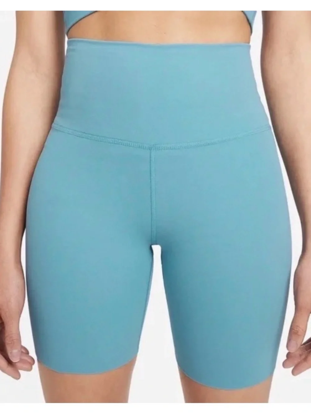Nike High-Waist Aqua Blue Bike Shorts Yoga Luxe 7” Short Large